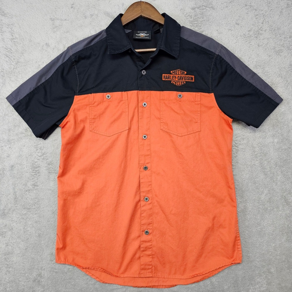 Harley‎ Davidson Men's M Colorblock Slim Fit Logo Shirt Snap Collar Logo Patch